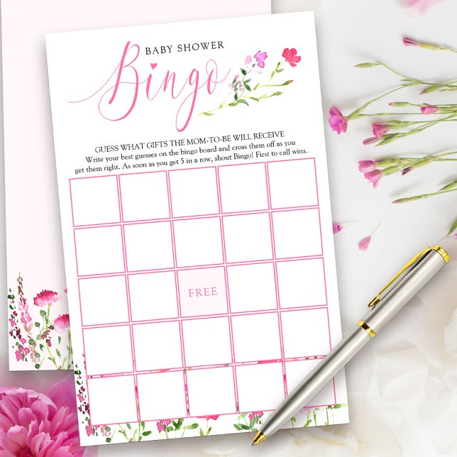 Rosa WildblomBaby Shower Bingo Game (Bingo Game Cards from my Pink Wildflower Collection. Message me to create co-ordinating items.)