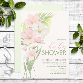 Rosa WildblomBaby Shower Inbjudningar
