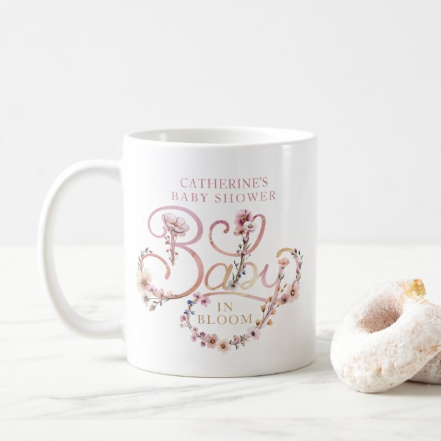 Rosa WildblomBaby Shower Mugg - Dusty Blommigt Boh (Med munk)