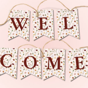 Rosa WildblomBaby Shower Welcome Bunting Flagga