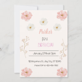 Rosa WildblomBlommigt Gitrly Födelsedagsfest Inbjudningar