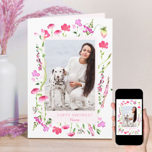 Rosa Wildblomdelikat Blommigt Foto Birthday Kort