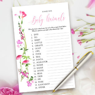 Rosa Wildblomma Baby djur Namn Quiz-spel