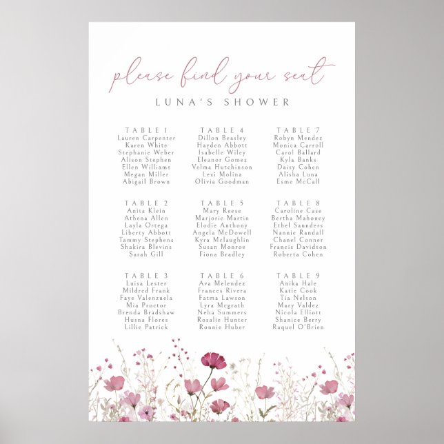 Rosa Wildblomma Baby i blommans sittplatskarta Pos Poster (Framsidan)