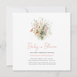 Rosa Wildblomma Baby i Bloom Baby Shower Inbjudningar