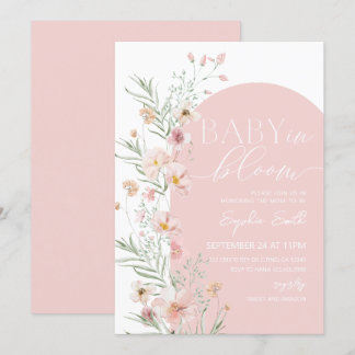 Rosa Wildblomma Baby i Bloom Baby Shower Inbjudningar