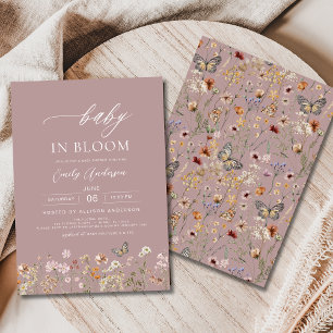 Rosa Wildblomma Baby i Bloom Baby Shower Inbjudningar