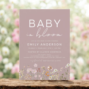 Rosa Wildblomma Baby i Bloom Baby Shower Inbjudningar