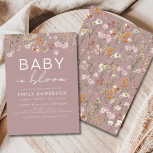 Rosa Wildblomma Baby i Bloom Baby Shower Inbjudningar