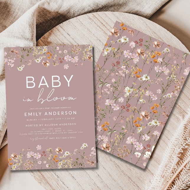 Rosa Wildblomma Baby i Bloom Baby Shower Inbjudningar (Skapare uppladdad)