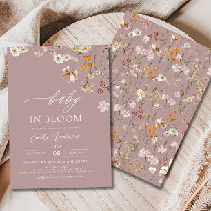 Rosa Wildblomma Baby i Bloom Baby Shower Inbjudningar