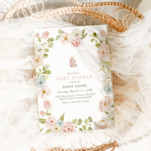 Rosa Wildblomma Blommigt Girls Baby Shower Inbjudningar