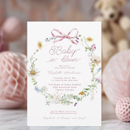 Rosa Wildblomma Bow Baby in Bloom Baby Shower Inbjudningar