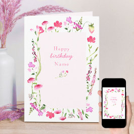 Rosa Wildblomma Delikat Blommigt Birthday Card Kort
