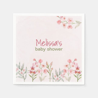 Rosa Wildblomma Garden Baby Shower Napkins Pappersservett