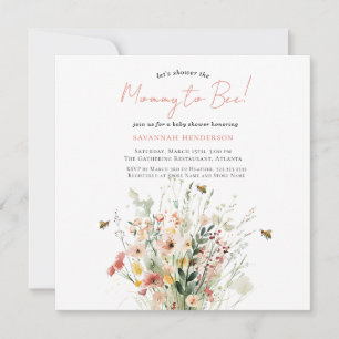 Rosa Wildblomma Mamma till Bee Baby Shower Inbjudningar