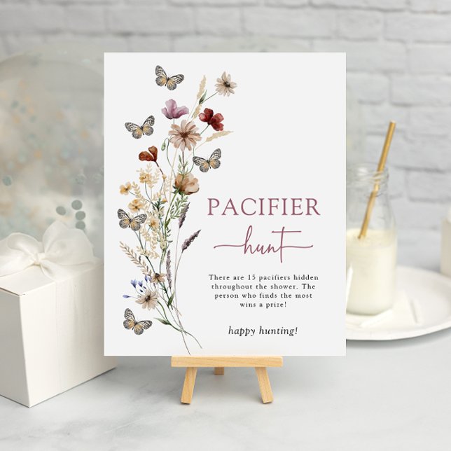 Rosa Wildblomma Nappar Poster (Dusty Pink Wildflower Pacifier Hunt Game Poster by Painted Paperie
)