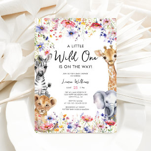 Rosa Wildblomma Safari Animals Baby Shower Inbjudningar