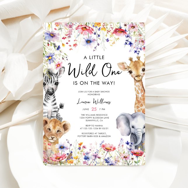 Rosa Wildblomma Safari Animals Baby Shower Inbjudningar (Skapare uppladdad)