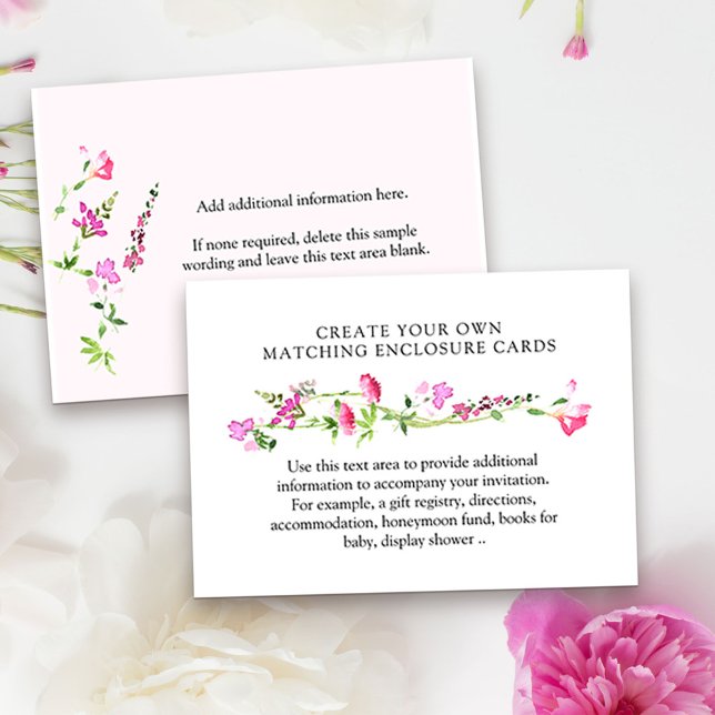 Rosa Wildblomma Skapar ditt eget tomrum Tilläggskort (DIY enclosure cards or reception cards from my Pink Wildflower Collection.)