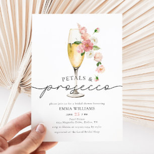 Rosa Wildblomman Petals och Prosecco Möhippa Inbjudningar