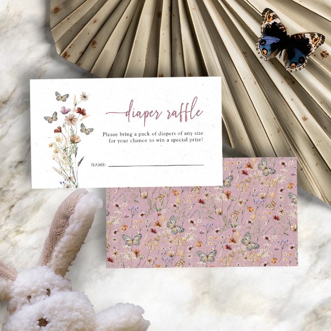 Rosa Wildblomme Diaper Raffle Tilläggskort (Dusty Pink Boho Wildflower Diaper Raffle Enclosure Card by Painted Paperie
)