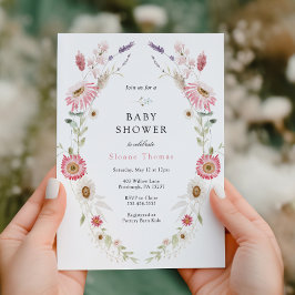 Rosa Wildblomme Meadow WAN Baby Shower Inbjudningar