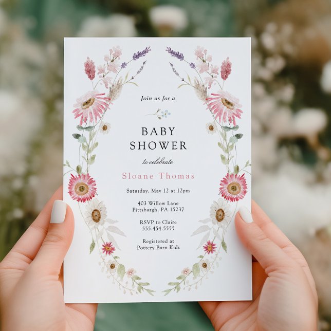 Rosa Wildblomme Meadow WAN Baby Shower Inbjudningar (Skapare uppladdad)