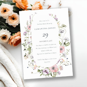Rosa Wildblomme Ram Baby Shower Inbjudan