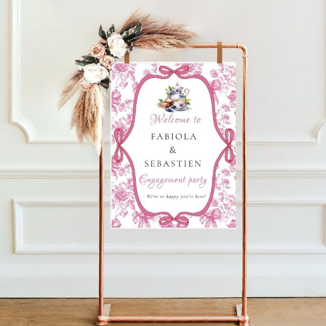 Rosa Wildblomme Tea Förlovningsfest Välkomsttecken Poster (Skapare uppladdad)