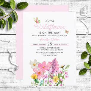 Rosa Wildblomme Theme Baby Shower Inbjudningar