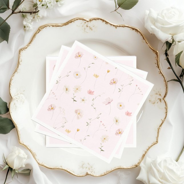  Rosa Wildblommes Blommigt Baby Shower Pappersservett (Skapare uppladdad)