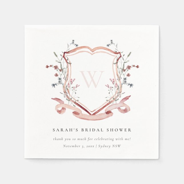 Rosa Wildblommes vattenfärgsfärgMöhippa Vapensköld Pappersservett (Framsidan)