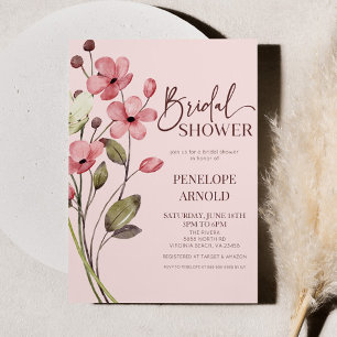 Rosa Wildblommes Vild Flower Blommigt Möhippa Inbjudningar