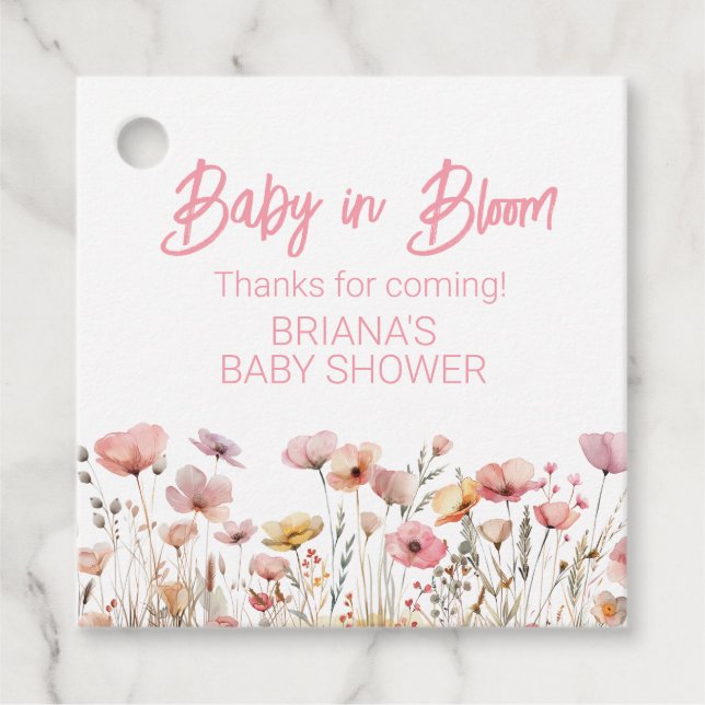 Rosa WildblommGirl Baby Shower Gåvor Etiketter (Framsida)