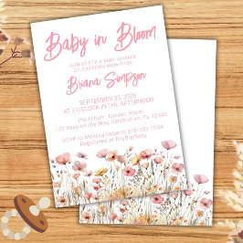 Rosa WildblommGirl Baby Shower Inbjudningar