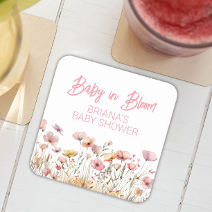 Rosa WildblommGirl Baby Shower Underlägg Papper Kvadrat