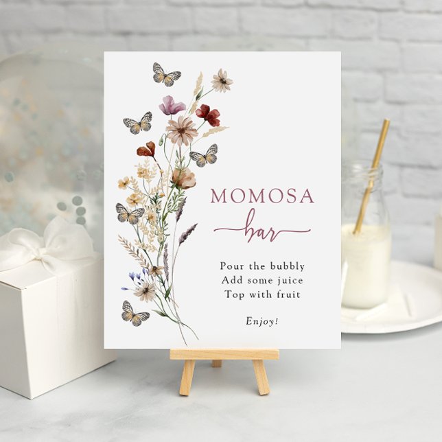 Rosa WildblommMomosa Pub Poster (Dusty Pink Wildflower Mimosa Bar Poster with Butterflies by Painted Paperie
)