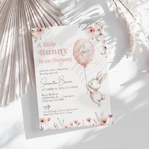 Rosa Wildblommor Balloon Little Bunny Baby Shower Inbjudningar