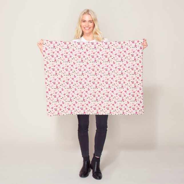 Rosa Wildblommor Blommigt Botanical Blanket Fleecefilt (På plats)