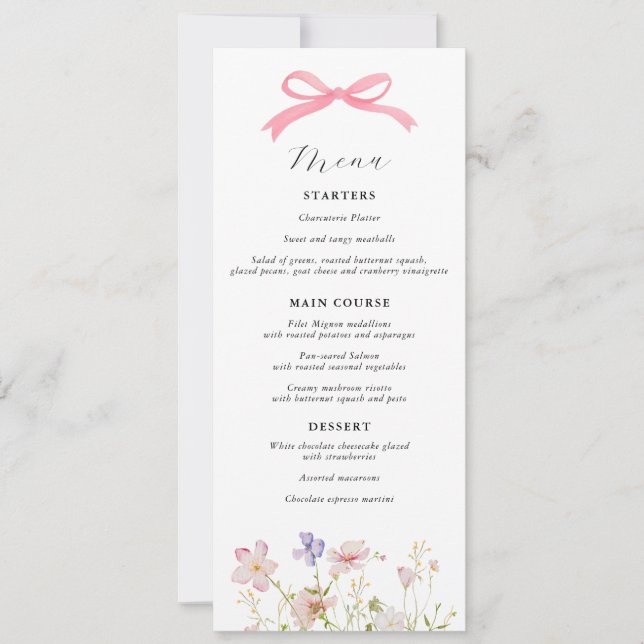 Rosa Wildblommor Bow Baby Shower Inbjudningar (Framsida)