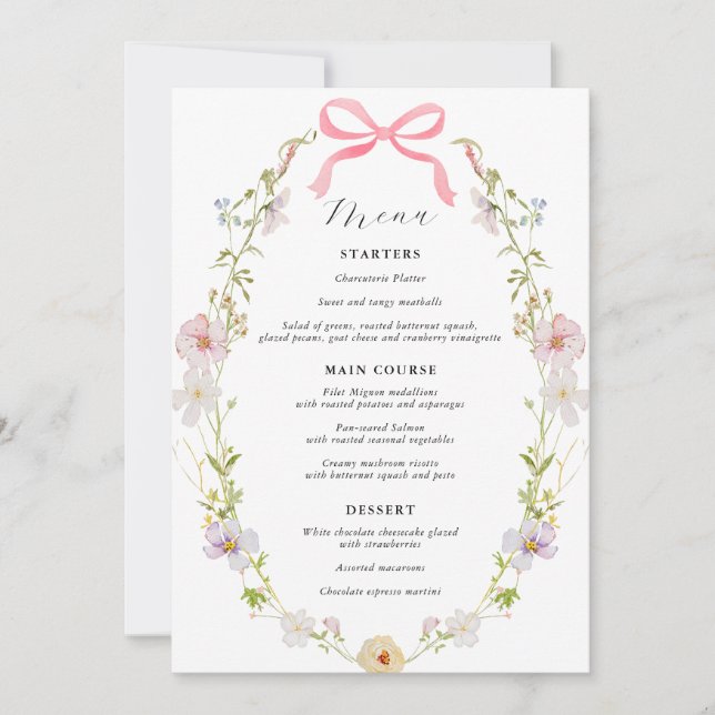 Rosa Wildblommor Bow Baby Shower Inbjudningar (Framsida)