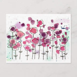 Rosa Wildblommor Meadow Watercolor Flowers Vykort