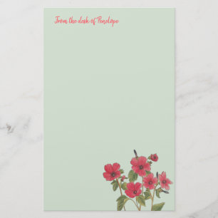 Rosa Wildblommor på Sage Grönt med Namn Blommigt Brevpapper