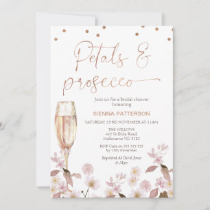 Rosa Wildblommor Petals och Prosecco Möhippa Inbjudningar