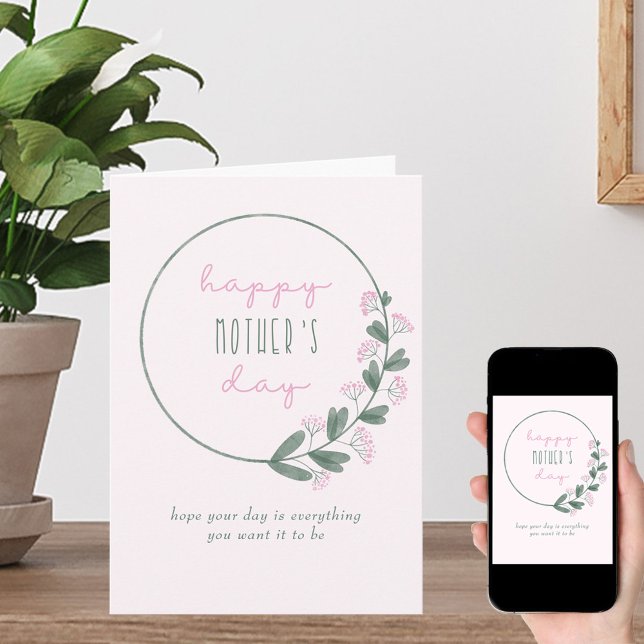 Rosa Wildblommor Simple Lycklig Mors dag Card Kort (Skapare uppladdad)