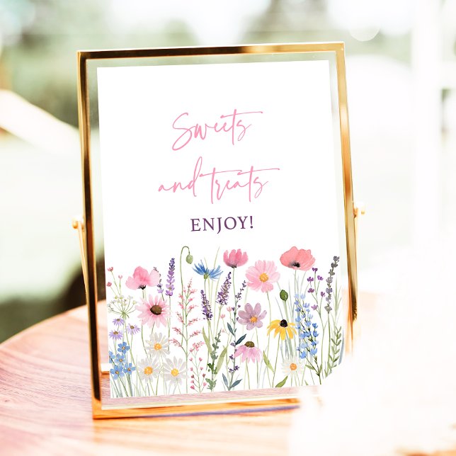 Rosa Wildblommor Sweet Treats Baby Shower Sign Poster (Skapare uppladdad)