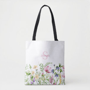 Rosa Wildbloms Blommigt Monogram Tygkasse