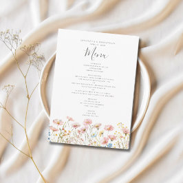 Rosa Wildbloms Blommigt Watercolor Bröllop Menu Meny