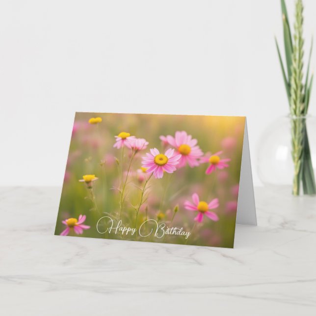 Rosa Wildbloms Daisy Birthday Kort (Framsida)